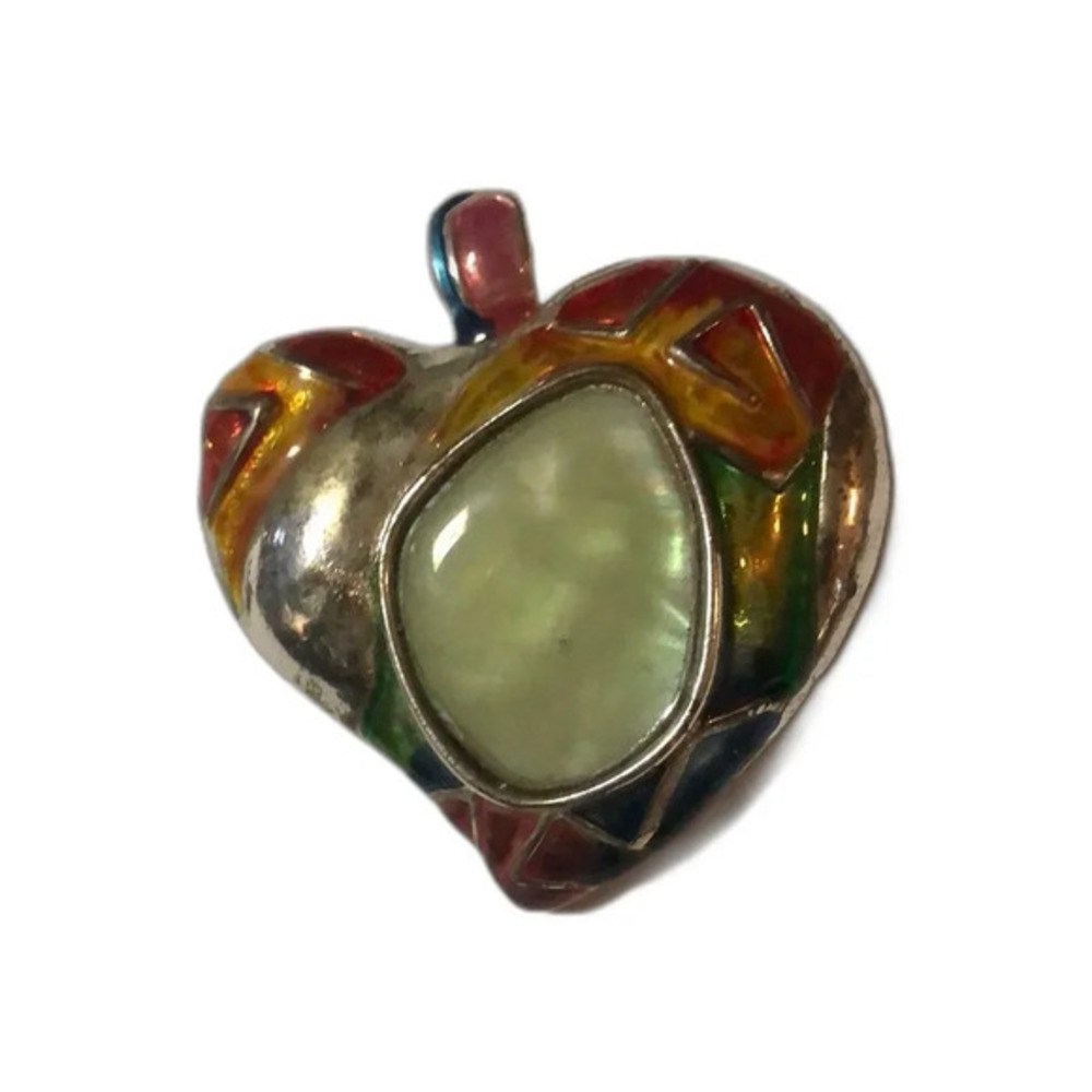 Heart Pendant Silver Tone Enamel Colorful‎ Stone Cabochon Fashion Jewelry